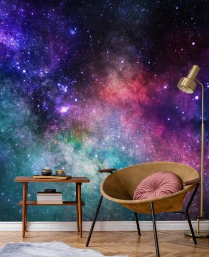 mural de papel pintado de nebulosa personalizado rosa, morado y azul llamado Colourful Nebula para dormitorios mural de papel pintado de nebulosa personalizado rosa, morado y azul llamado Colourful Nebula para dormitorios