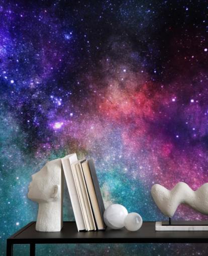 mural de papel pintado de nebulosa personalizado rosa, morado y azul llamado Colourful Nebula para dormitorios