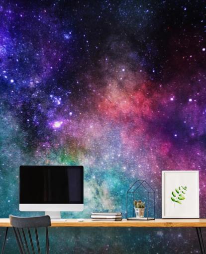 mural de papel de parede de nebulosa personalizado rosa, roxo e azul chamado Colorful Nebula para quartos