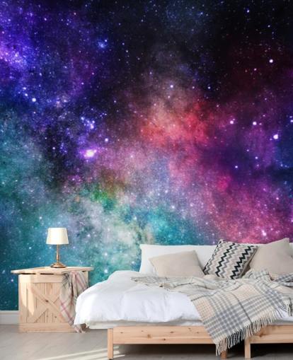 pink, purple and blue custom nebula wallpaper mural called Colorful Nebula for bedrooms