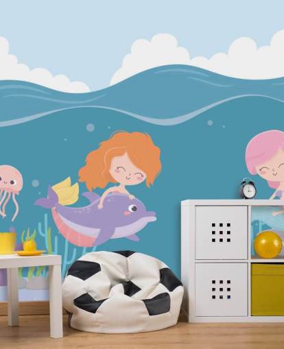 duas sereias com papel de parede de peixe duas sereias com papel de parede de peixe