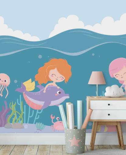 two mermaids with fish wallpaper two mermaids with fish wallpaper