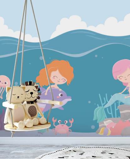 zwei Meerjungfrauen mit Fisch-Tapete