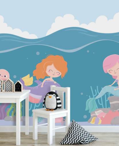 due sirene con carta da parati pesce