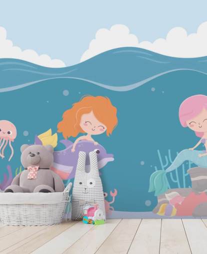 two mermaids with fish wallpaper