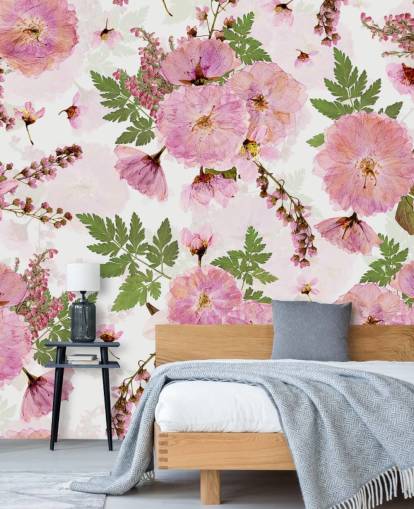 rosa blomster på en hvit bakgrunn tapet