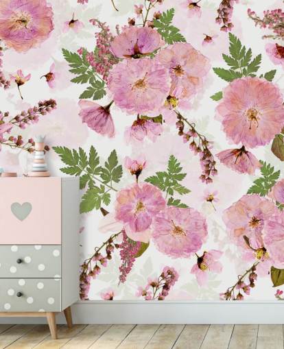 lyserøde blomster på en hvid baggrund tapet