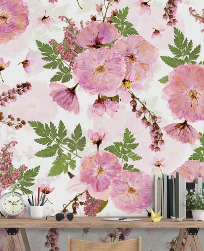 rosa blomster på en hvit bakgrunn tapet