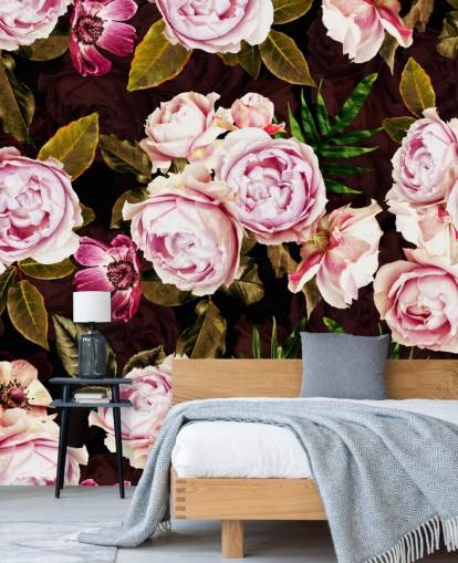 papel pintado de peonías negras, verdes y rosas papel pintado de peonías negras, verdes y rosas