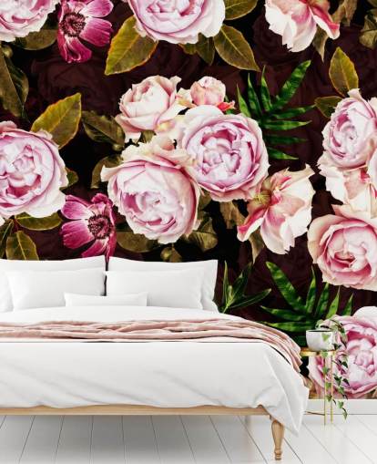 zwart, groen en roze pioenrozen behang zwart, groen en roze pioenrozen behang