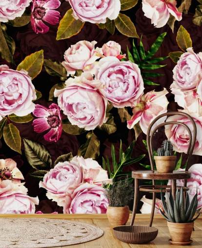 black, green and pink peonies wallpaper black, green and pink peonies wallpaper