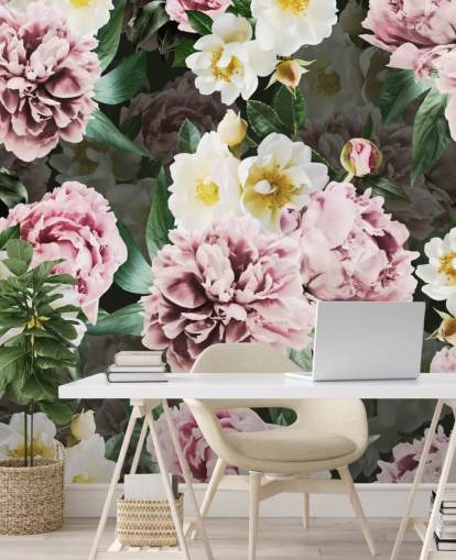pink peonies and yellow and white flowers wallpaper