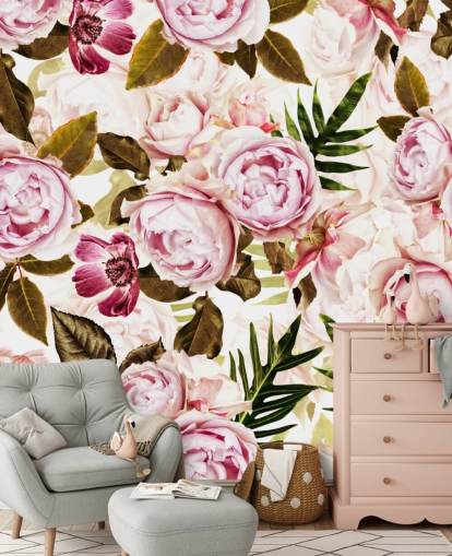 green leaves and pink peonies wallpaper green leaves and pink peonies wallpaper