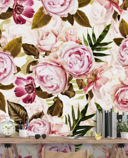 grüne Blätter und rosa Pfingstrosen Tapete grüne Blätter und rosa Pfingstrosen Tapete