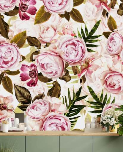 folhas verdes e peônias rosa papel de parede folhas verdes e peônias rosa papel de parede