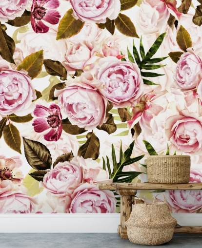 green leaves and pink peonies wallpaper green leaves and pink peonies wallpaper