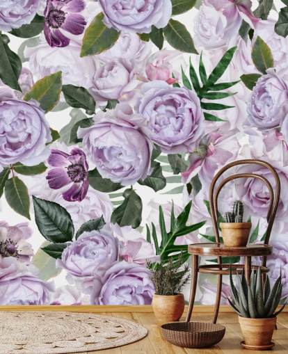 pivoines violettes avec des feuilles vertes sur fond blanc papier peint pivoines violettes avec des feuilles vertes sur fond blanc papier peint