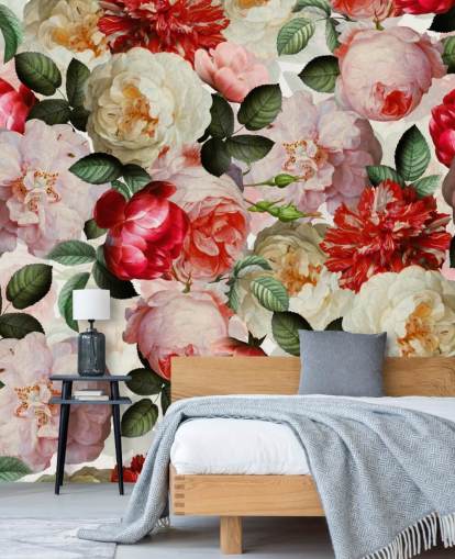 papel pintado de flores rosadas, rojas y crema y peonía papel pintado de flores rosadas, rojas y crema y peonía