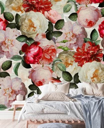 pink, rød og fløde blomster og pæon tapet pink, rød og fløde blomster og pæon tapet