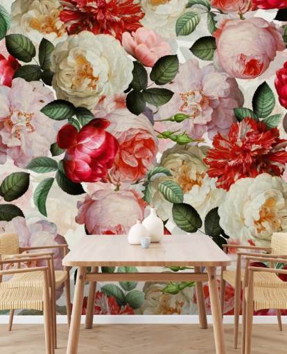 pink, red and cream flowers and peony wallpaper