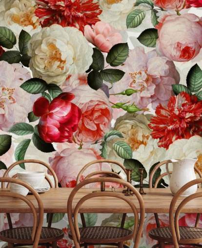 pink, red and cream flowers and peony wallpaper