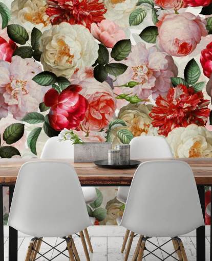 pink, red and cream flowers and peony wallpaper