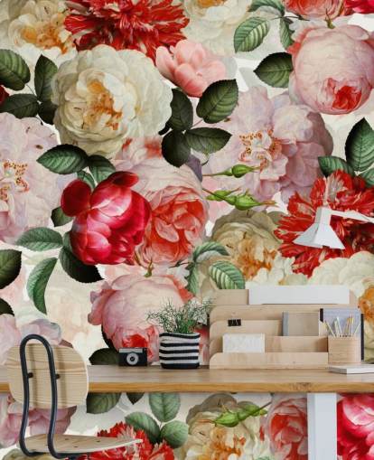 pink, red and cream flowers and peony wallpaper