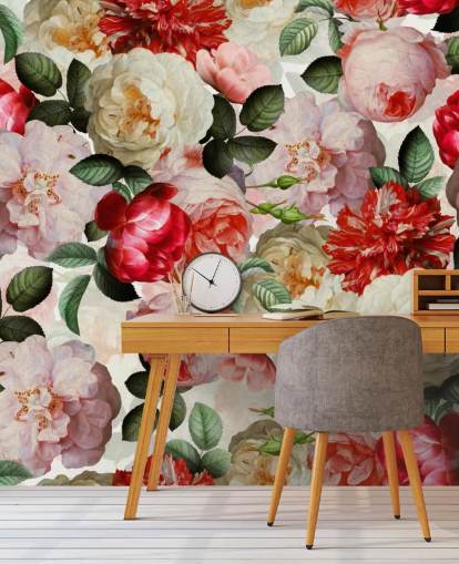 pink, red and cream flowers and peony wallpaper
