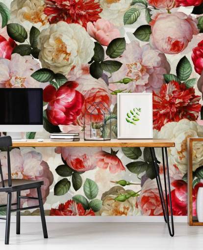 rosa, röda och grädde blommor och pion tapeter