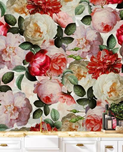 rosa, rød og krem blomster og peon tapet rosa, rød og krem blomster og peon tapet