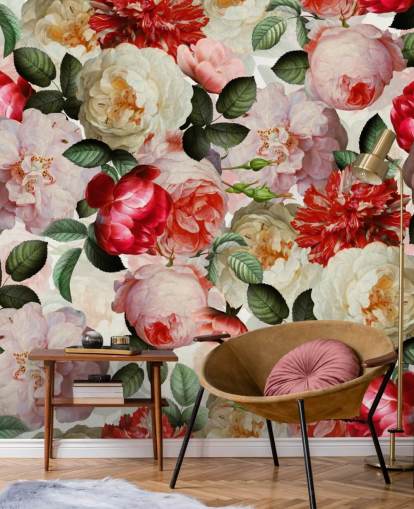 rosa, röda och grädde blommor och pion tapeter