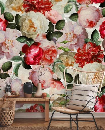 rosa, rød og krem blomster og peon tapet