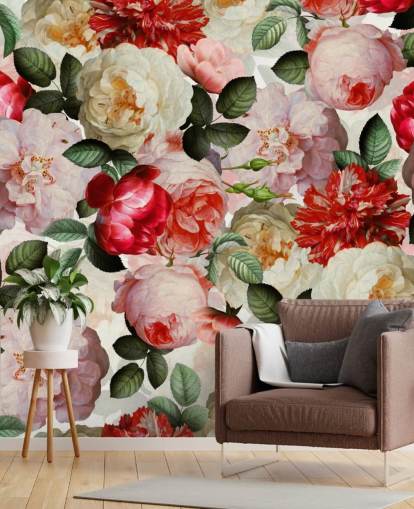 pink, red and cream flowers and peony wallpaper
