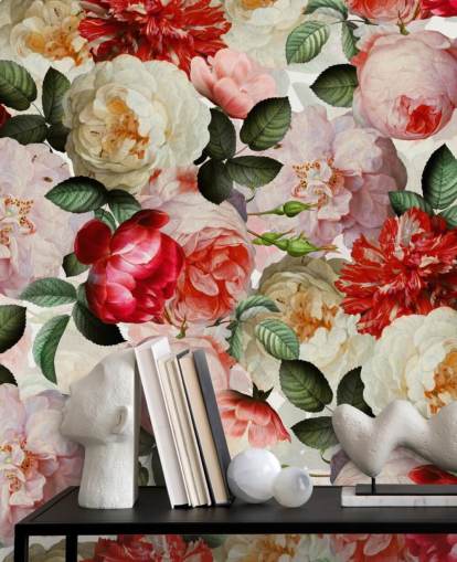 pink, red and cream flowers and peony wallpaper