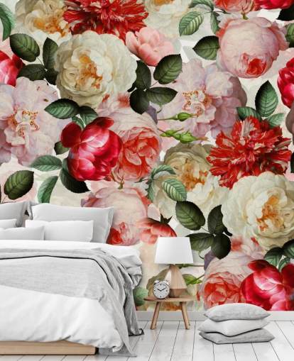 papel pintado de flores rosadas, rojas y crema y peonía papel pintado de flores rosadas, rojas y crema y peonía