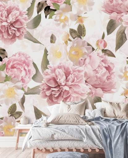 peônias rosa ilustradas em um papel de parede de fundo branco peônias rosa ilustradas em um papel de parede de fundo branco