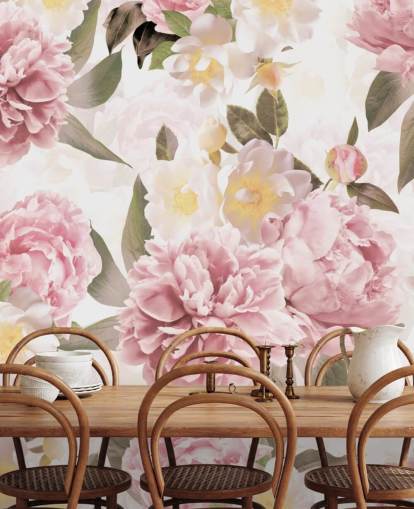 peonie rosa illustrate su uno sfondo bianco carta da parati