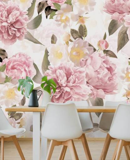 pivoines roses illustrées sur fond blanc papier peint pivoines roses illustrées sur fond blanc papier peint