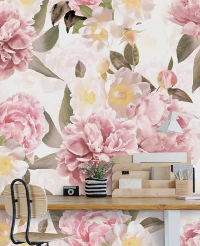 peonie rosa illustrate su uno sfondo bianco carta da parati