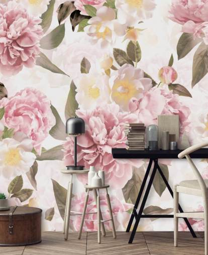 illustrated pink peonies on a white background wallpaper illustrated pink peonies on a white background wallpaper