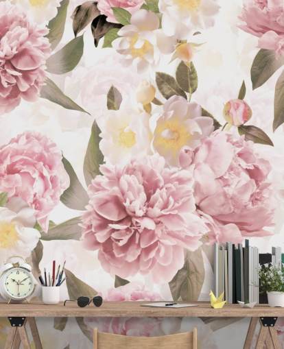 peonie rosa illustrate su uno sfondo bianco carta da parati