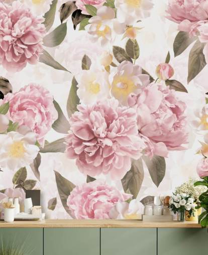 illustrerade rosa pioner på en vit bakgrund tapet illustrerade rosa pioner på en vit bakgrund tapet