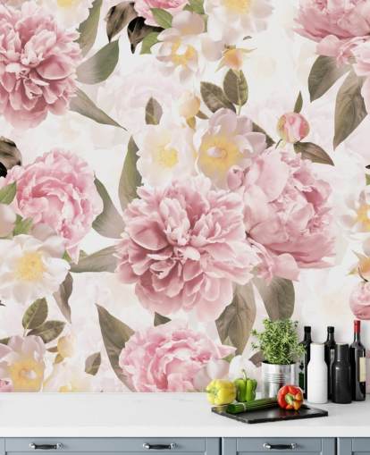 geïllustreerde roze pioenen op een witte achtergrond behang geïllustreerde roze pioenen op een witte achtergrond behang