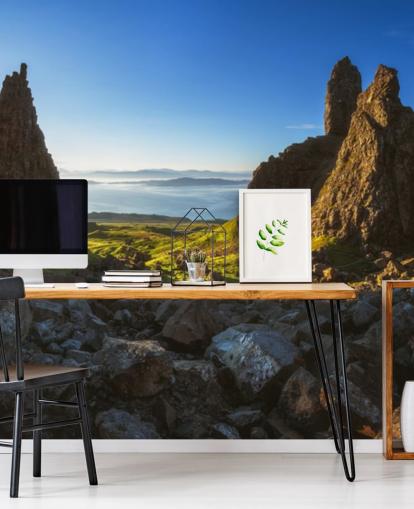 mural dramático de papel de parede com paisagem escocesa chamado Escócia - The Storr Panorama
