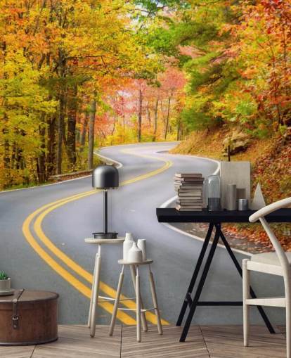 Weg loopt door herfst behang