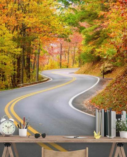 Weg loopt door herfst behang