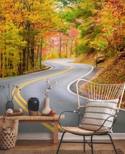 Carta da parati stradale che attraversa l'autunno