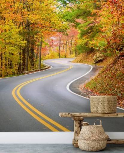 Weg loopt door herfst behang