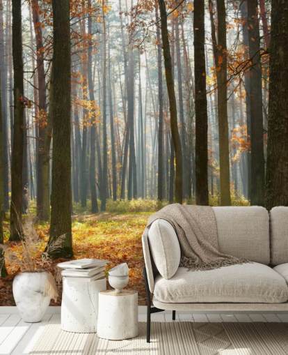 mural de papel de parede florestal personalizável chamado Autumn Forest para escritórios, salas de estar e banheiros