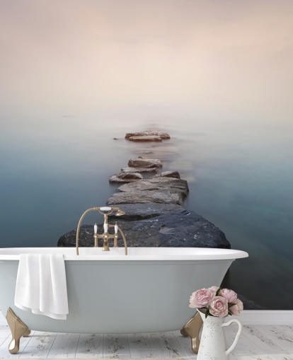 chemin de pierre dans le papier peint lac brumeux